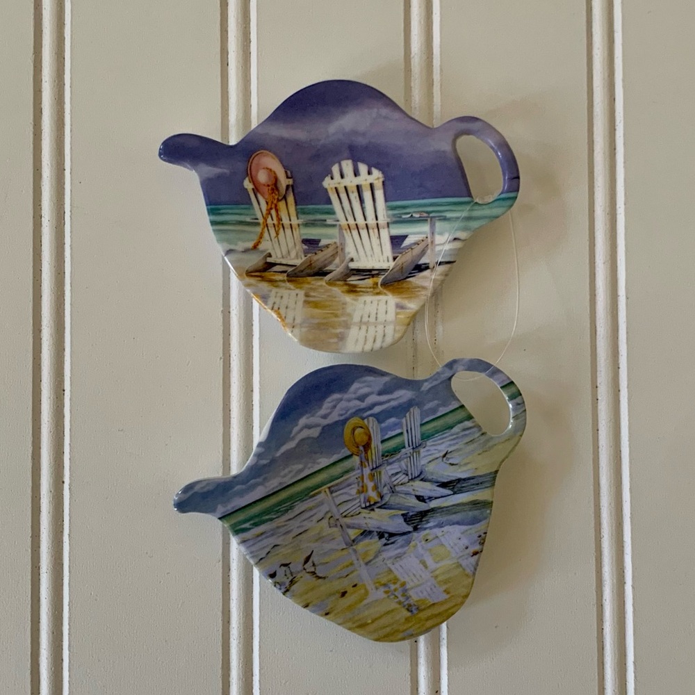 Coastal Teapot-Shaped Melamine Tea Bag Trivets